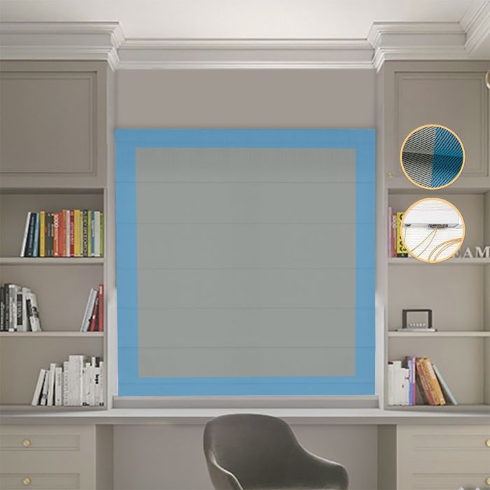 Римська штора DECOLIV Блэкаут Перфект оливковий с голубыми кантами