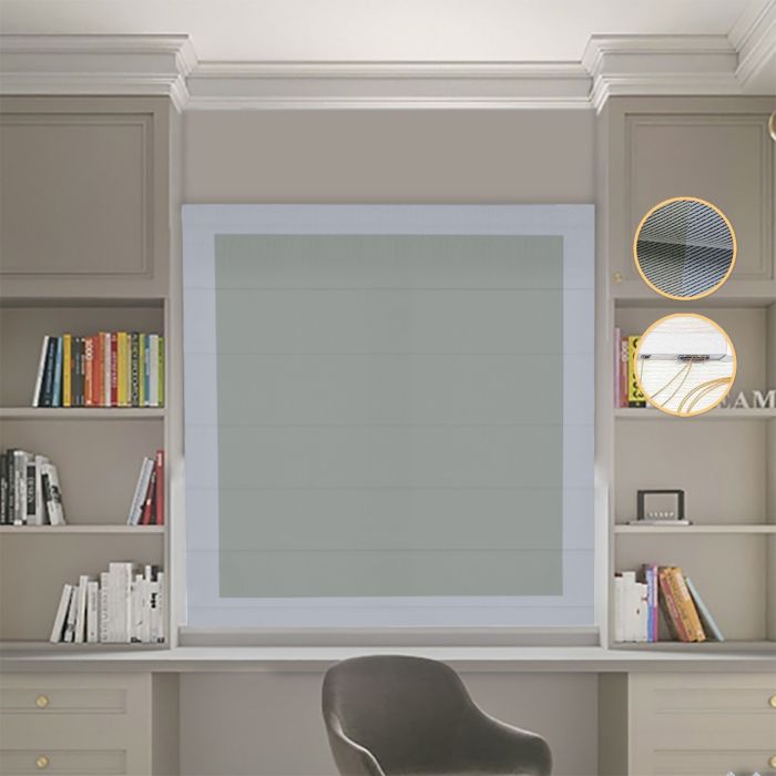 Римська штора Блекаут Перфект з ланцюжковим карнизом оливковий з світло-сірими кантами