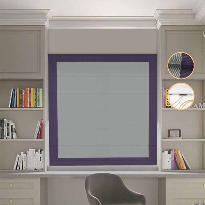 Римська штора Блекаут Перфект з ланцюжковим карнизом оливковий з бузковими кантами