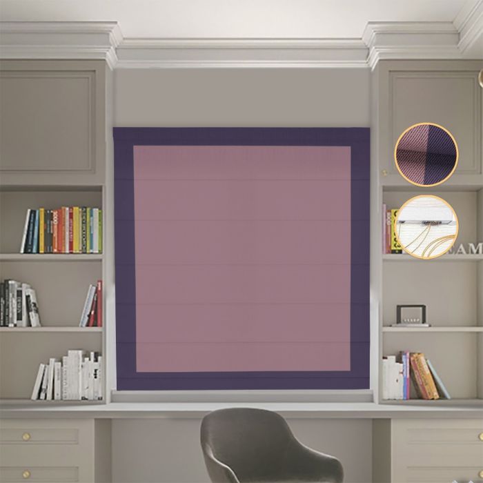 Римська штора DECOLIV Блэкаут Перфект пудровый с сиреневыми кантами