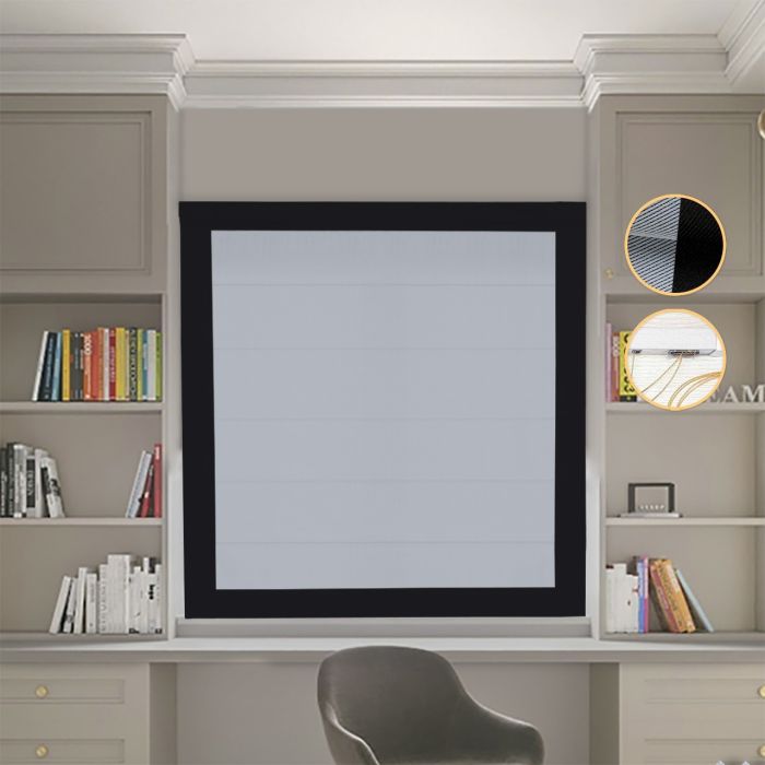 Римська штора Блекаут Перфект з ланцюжковим карнизом світло-сірий з чорними кантами
