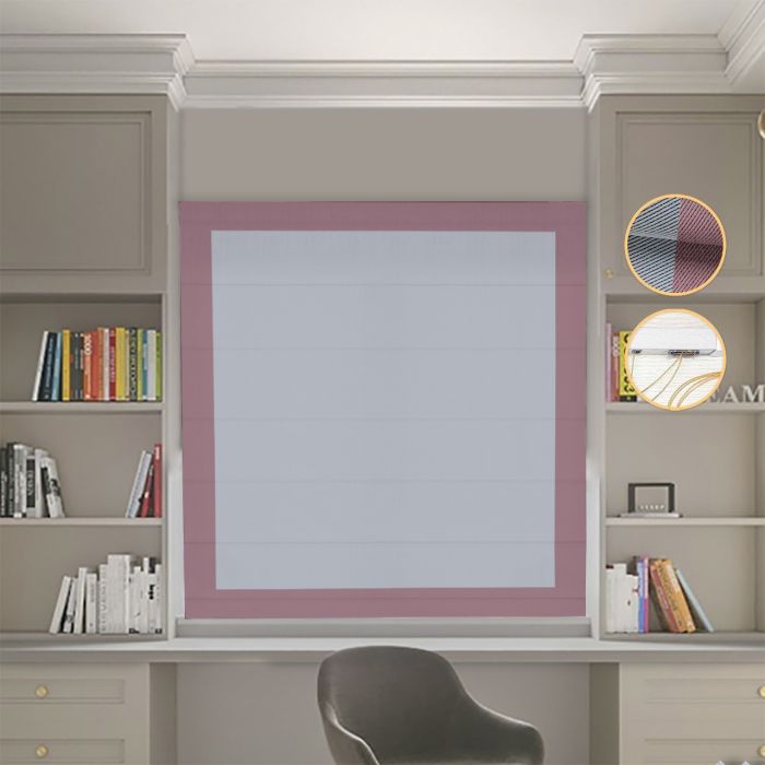 Римська штора Блекаут Перфект світло-сірий з пудровими кантами