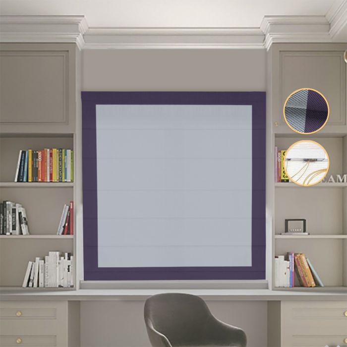 Римська штора Блекаут Перфект світло-сірий з бузковими кантами