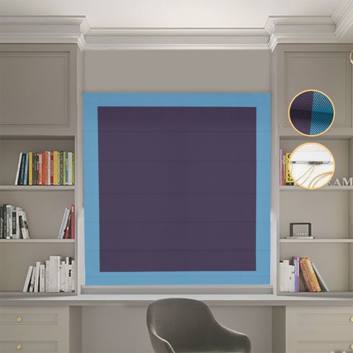 Римська штора Блекаут Перфект з ланцюжковим карнизом бузковий з блакитними кантами