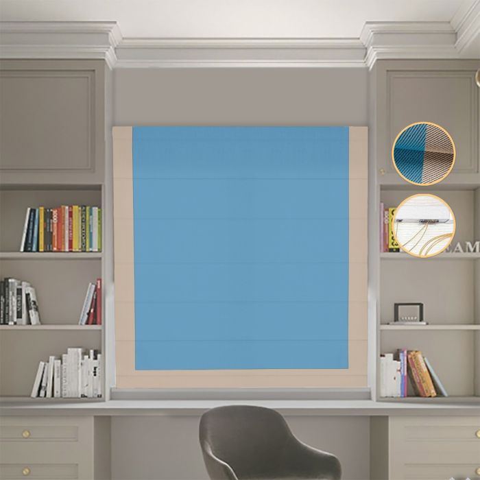 Римська штора DECOLIV Блэкаут Перфект голубий с бежевым кантом