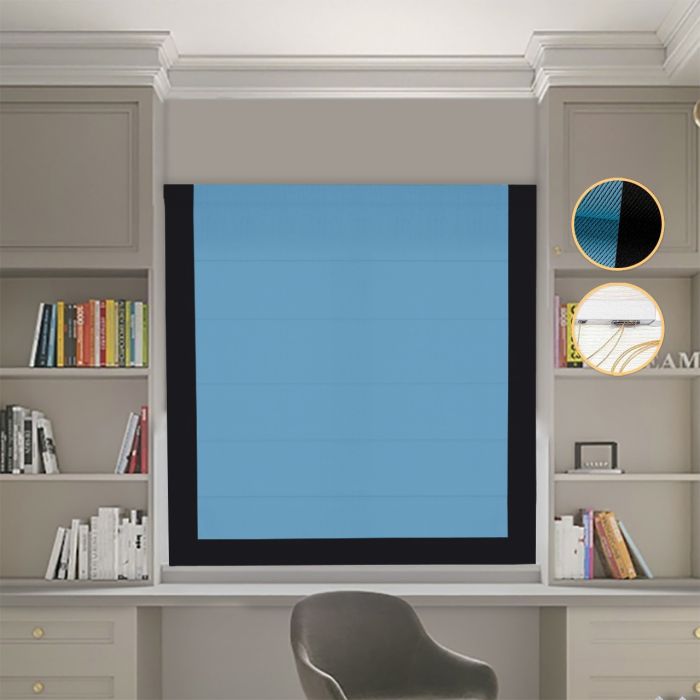 Римська штора DECOLIV Блэкаут Перфект голубий с черным кантом