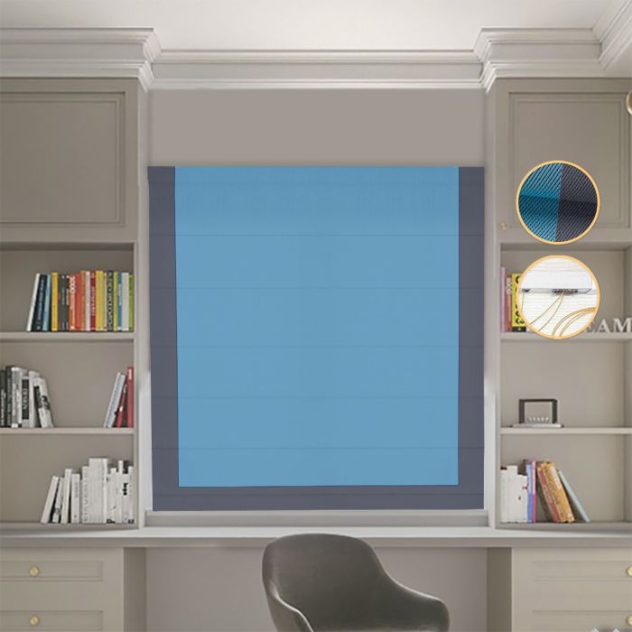 Римська штора DECOLIV Блэкаут Перфект голубий с графитовым кантом