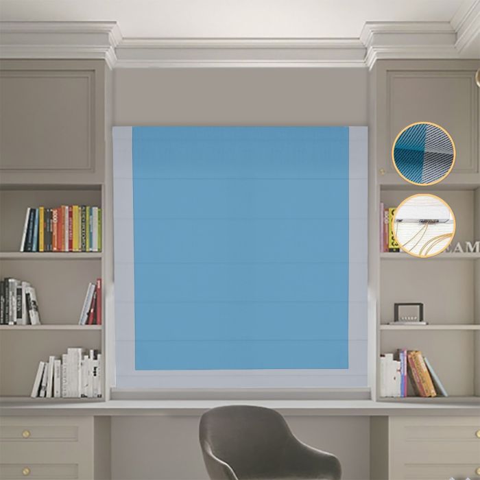 Римська штора DECOLIV Блэкаут Перфект голубий с світло-серым кантом