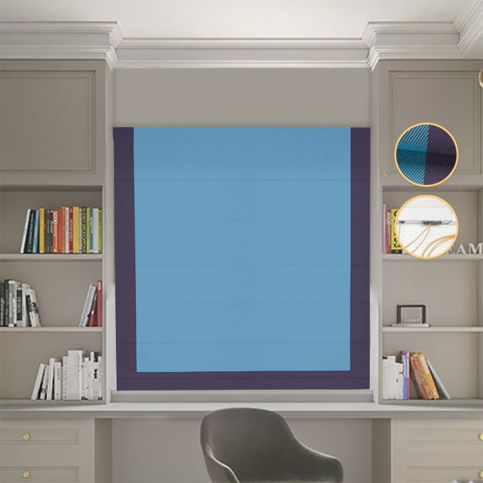 Римська штора DECOLIV Блэкаут Перфект голубий с сиреневым кантом