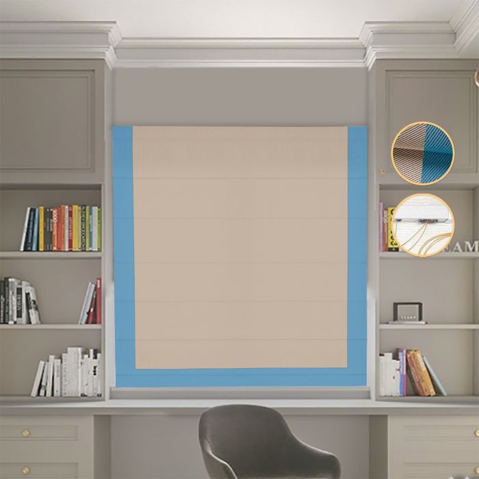 Римська штора Блекаут Перфект з ланцюжковим карнизом бежевий з блакитним кантом