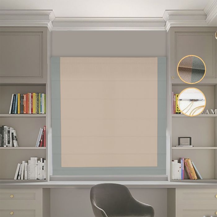 Римська штора Блекаут Перфект з ланцюжковим карнизом бежевий з оливковим кантом