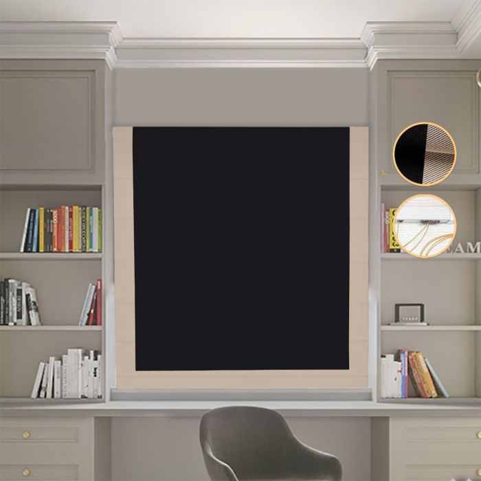 Римська штора Блекаут Перфект з ланцюжковим карнизом чорний з бежевим кантом