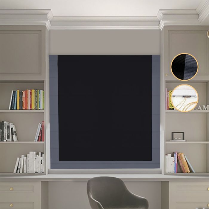 Римська штора Блекаут Перфект чорний з графітовим кантом