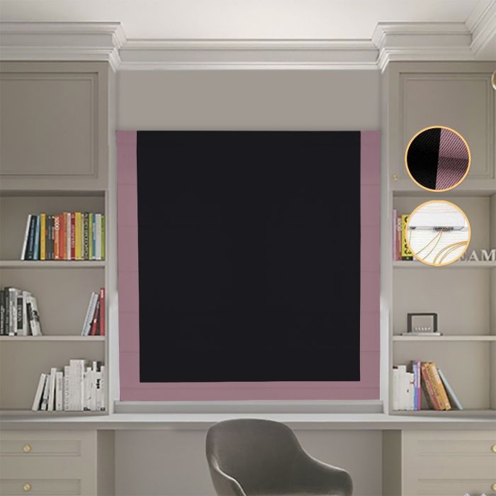 Римська штора Блекаут Перфект чорний з пудровим кантом