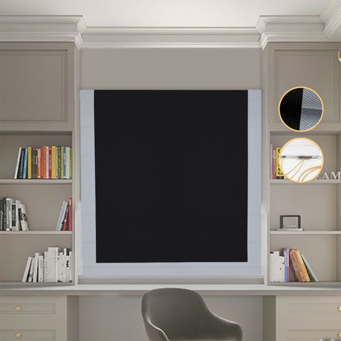 Римська штора Блекаут Перфект з ланцюжковим карнизом чорний з світло-сірим кантом