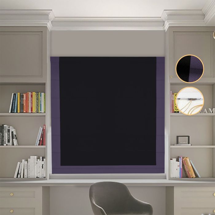 Римська штора Блекаут Перфект чорний з бузковим кантом