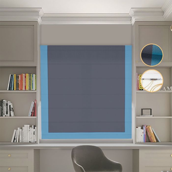 Римська штора DECOLIV Блэкаут Перфект графитовый с голубым кантом