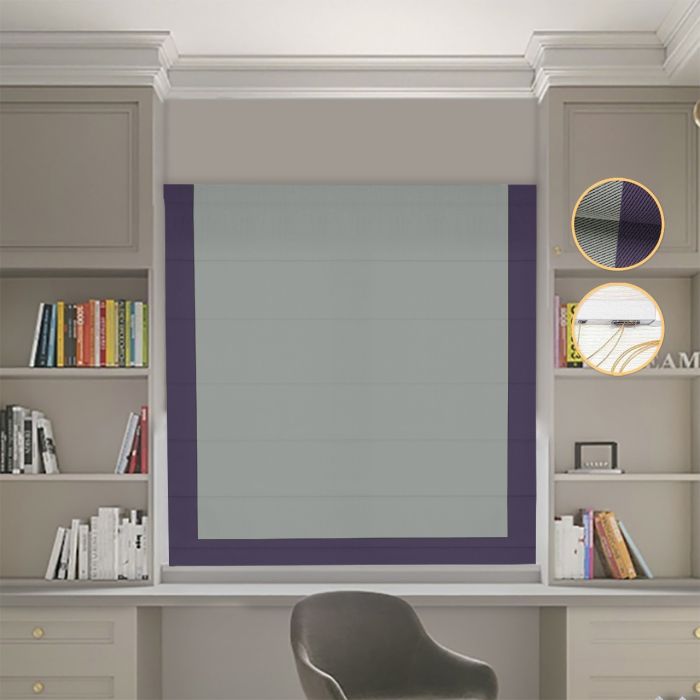 Римська штора Блекаут Перфект з ланцюжковим карнизом оливковий з бузковим кантом