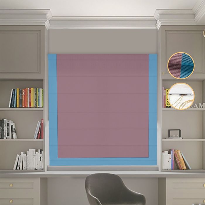 Римська штора Блекаут Перфект з ланцюжковим карнизом пудровий з блакитним кантом