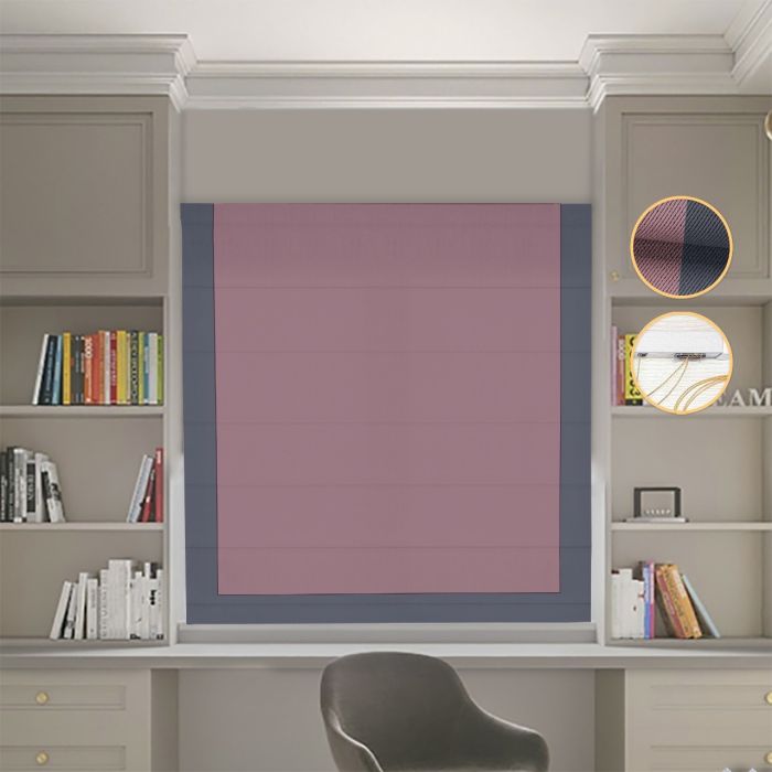 Римська штора Блекаут Перфект пудровий з графітовим кантом