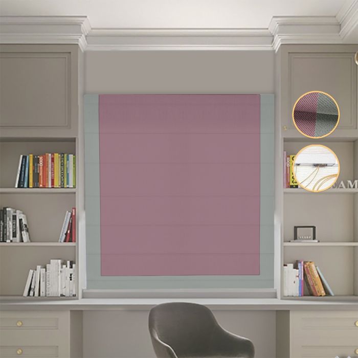 Римська штора Блекаут Перфект пудровий з оливковим кантом