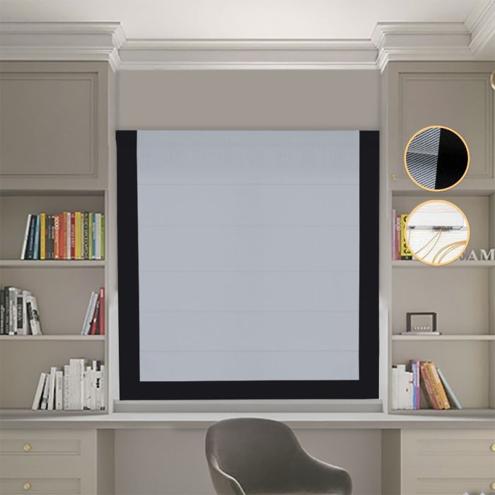 Римська штора Блекаут Перфект з ланцюжковим карнизом світло-сірий з чорним кантом