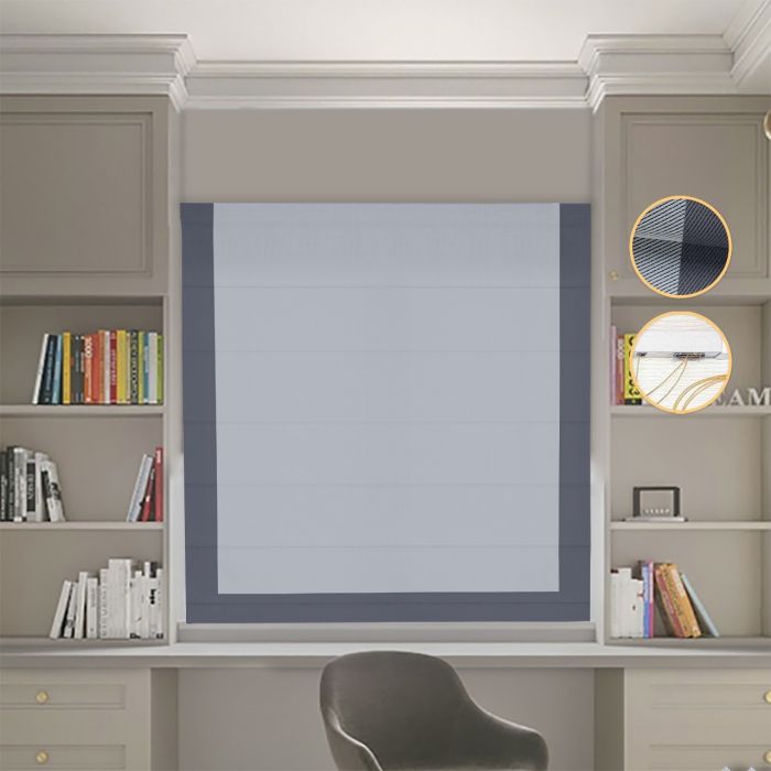 Римська штора Блекаут Перфект з ланцюжковим карнизом світло-сірий з графітовим кантом