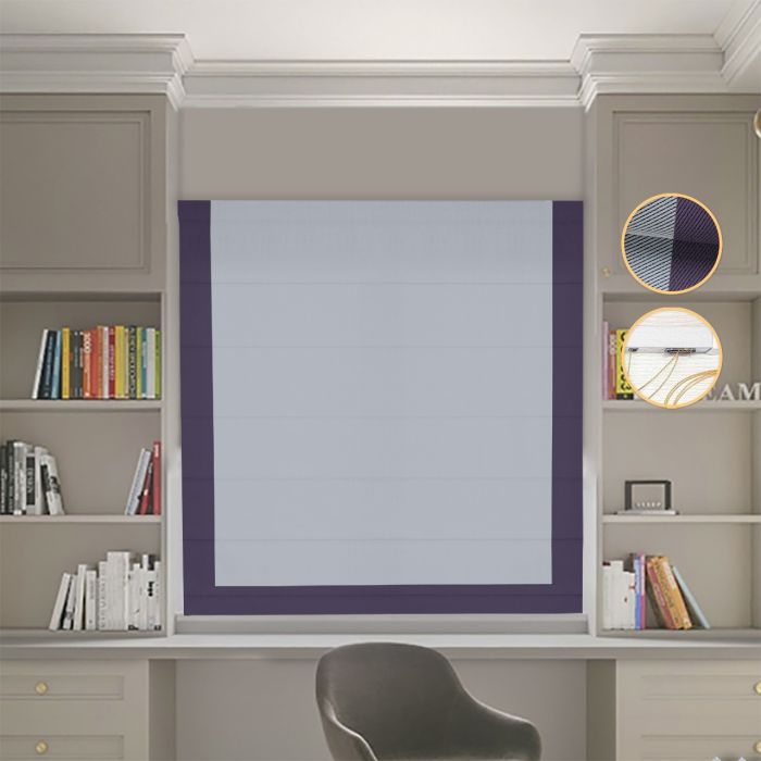 Римська штора Блекаут Перфект з ланцюжковим карнизом світло-сірий з бузковим кантом