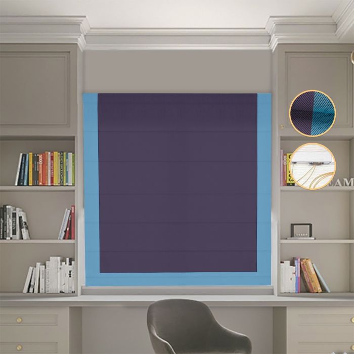 Римська штора Блекаут Перфект бузковий з блакитним кантом