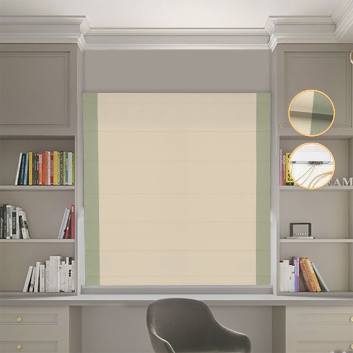 Римська штора Блекаут Нова бежевий з оливковими кантами по боках
