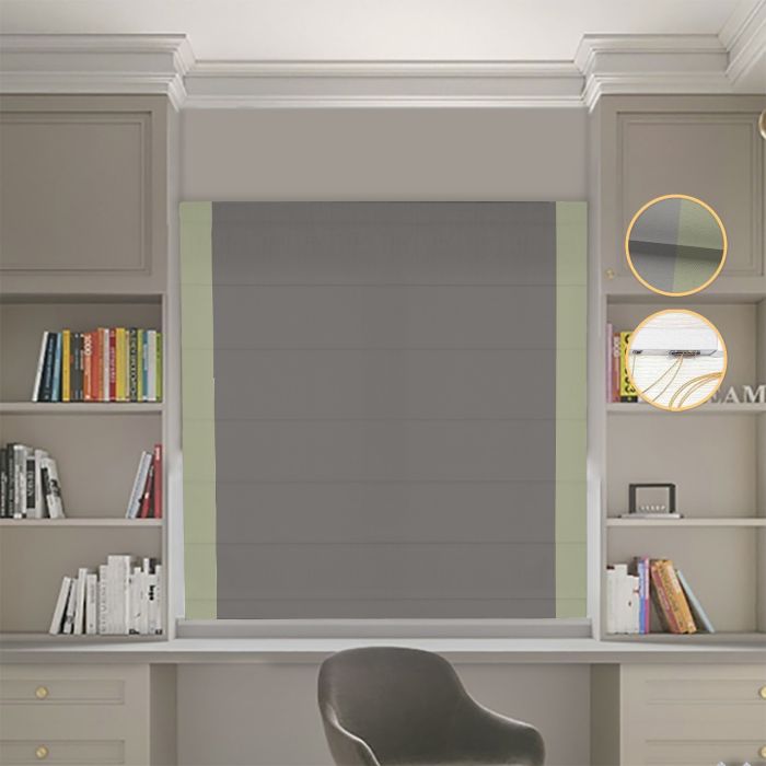 Римська штора Блекаут Нова графітовий з оливковими кантами по боках