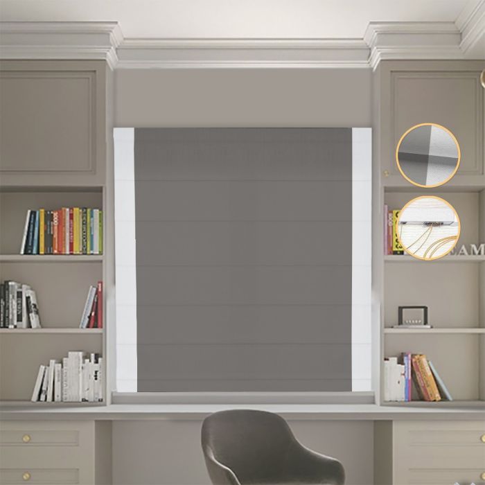 Римська штора Блекаут Нова графітовий з світло-сірими кантами по боках