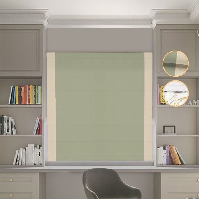 Римська штора DECOLIV Блэкаут Нова оливковий с бежевыми кантами по бокам