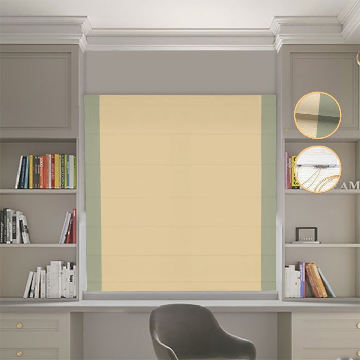 Римська штора DECOLIV Блэкаут Нова песочный с оливковыми кантами по бокам