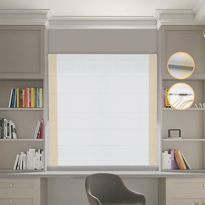 Римська штора DECOLIV Блэкаут Нова світло-сірий с бежевыми кантами по бокам