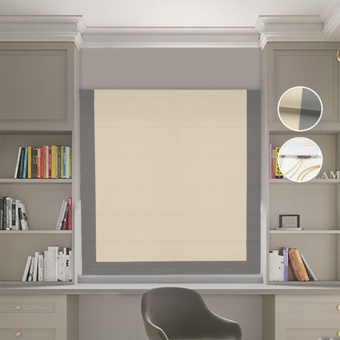 Римська штора DECOLIV Блэкаут Нова бежевий с графитовым кантом
