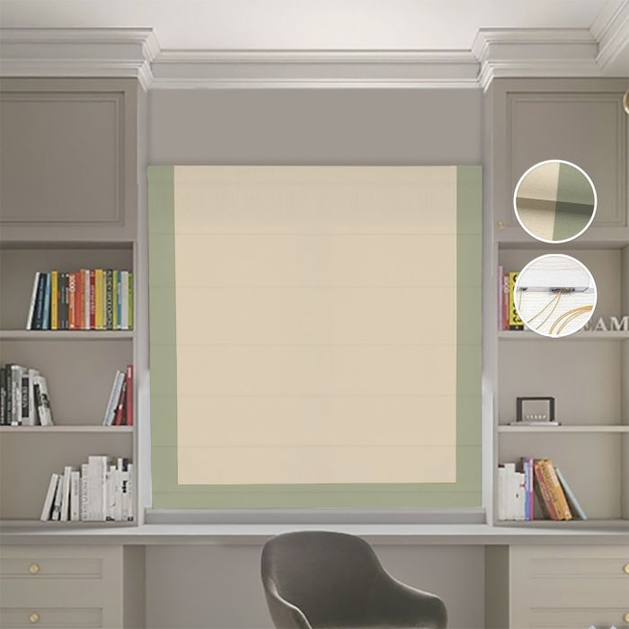 Римська штора Блекаут Нова бежевий з оливковим кантом