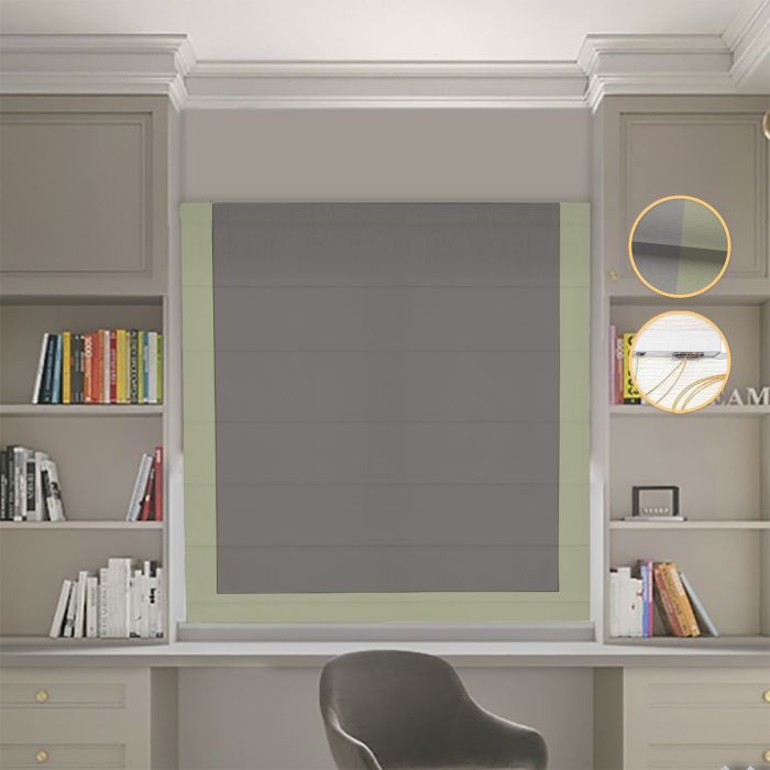Римська штора Блекаут Нова графітовий з оливковим кантом