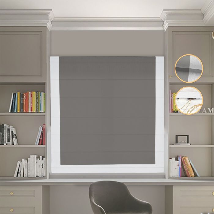 Римська штора DECOLIV Блэкаут Нова графитовый с світло-серым кантом
