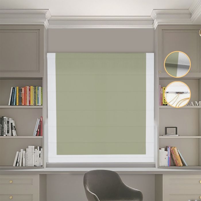 Римська штора DECOLIV Блэкаут Нова оливковий с світло-серым кантом