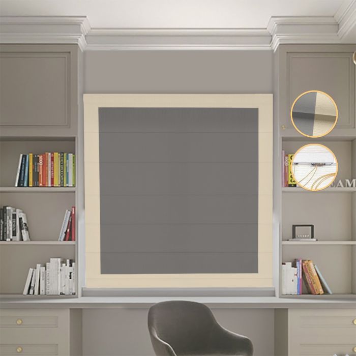 Римська штора DECOLIV Блэкаут Нова графитовый с бежевыми кантами