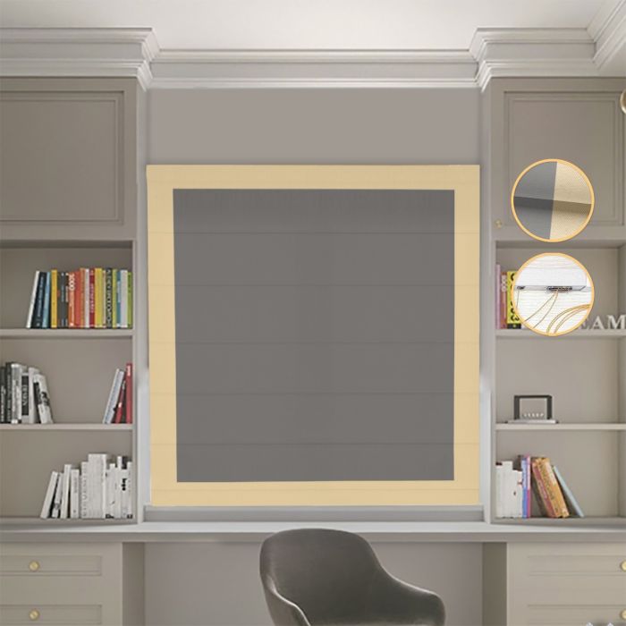 Римська штора DECOLIV Блэкаут Нова графитовый с песочными кантами