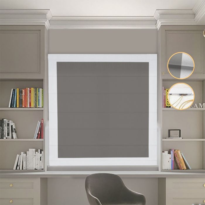 Римська штора Блекаут Нова графітовий з світло-сірими кантами