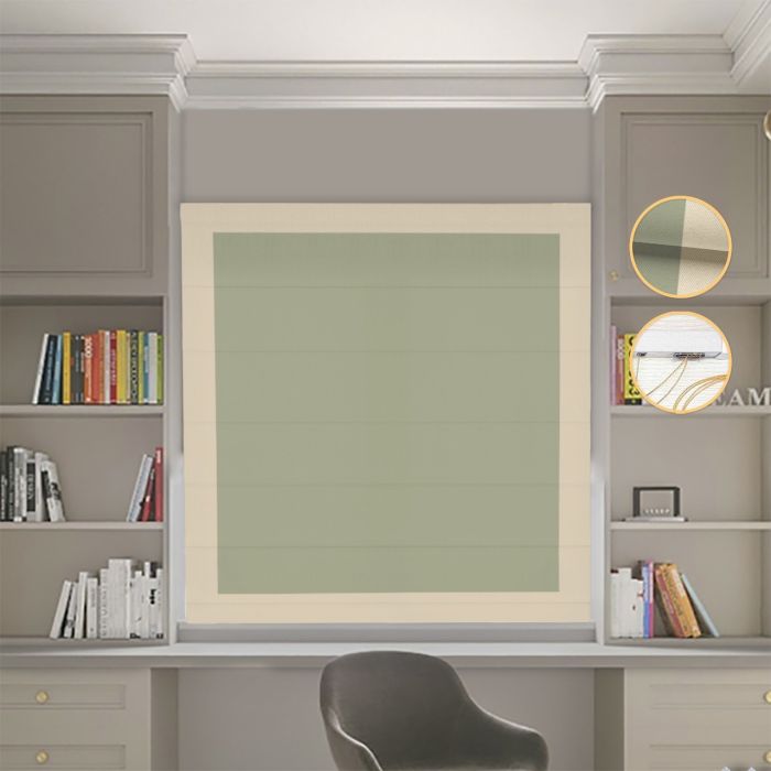 Римська штора DECOLIV Блэкаут Нова оливковий с бежевыми кантами