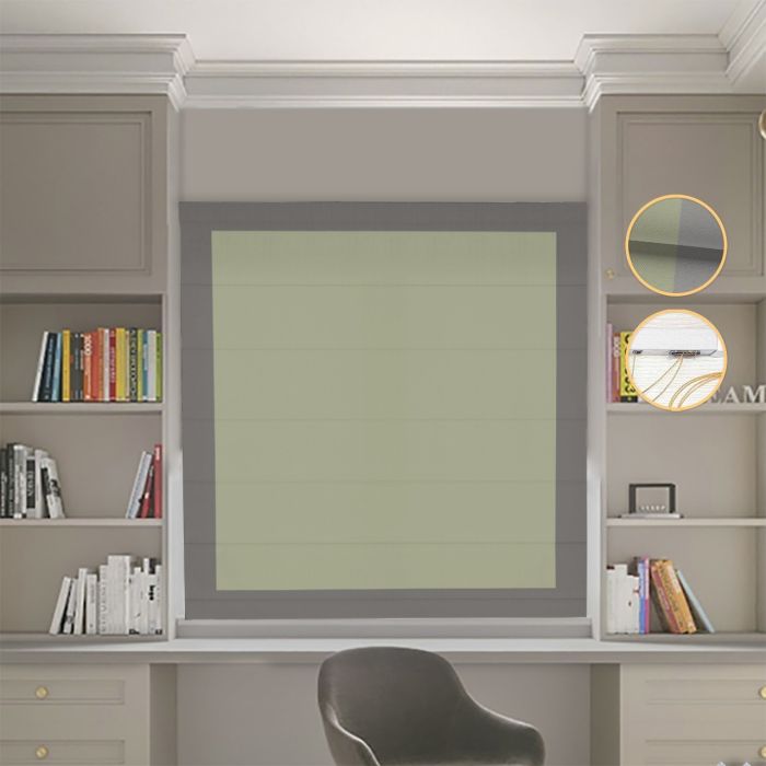Римська штора Блекаут Нова оливковий з графітовими кантами
