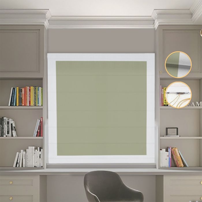 Римська штора DECOLIV Блэкаут Нова оливковий с світло-серыми кантами