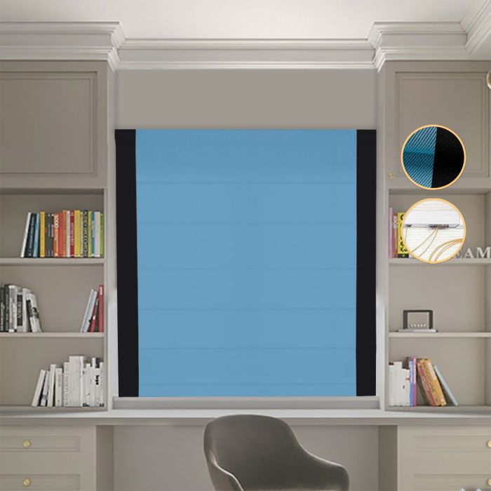 Римська штора DECOLIV Блэкаут Перфект голубий с черными кантами по бокам