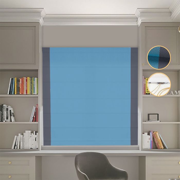 Римська штора DECOLIV Блэкаут Перфект голубий с графитовыми кантами по бокам