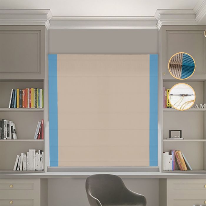 Римська штора DECOLIV Блэкаут Перфект бежевий с голубыми кантами по бокам