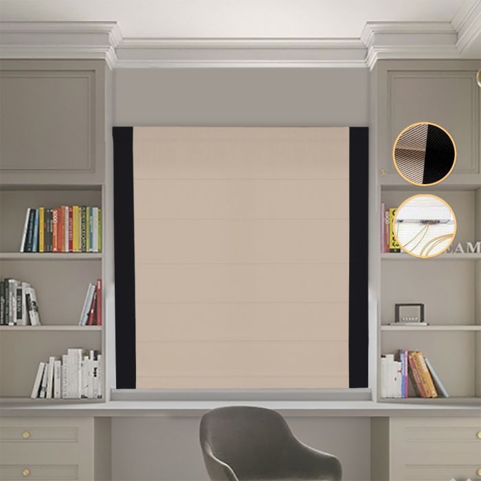 Римська штора DECOLIV Блэкаут Перфект бежевий с черными кантами по бокам